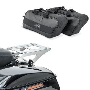 Set: Support de Montage pour bagages compatible avec Harley Davidson Touring 14-24 chrome Craftride + Sacoche latérale intérieure compatible avec Harley Davidson Touring valises 94-24 Craftride
