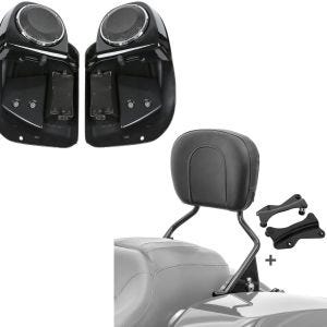 Set: Beinschild für Harley Street Glide Special 15-21 mit Lautsprecher + Sissybar für Harley Touring Modelle 09-21 in schwarz_1