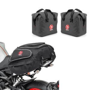 Set : Moto Sacoche de selle X50 Porte-bagages arrière 50Ltr en noir + Sacs interieurs valises aluminium compatible avec BMW R 1250 GS/Adventure 19-24