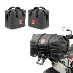 Set : Moto Sacoche de Selle arrière SX70 70Ltr etanche en noir + Sacs interieurs valises aluminium compatible avec BMW R 1250 GS/Adventure 19-24