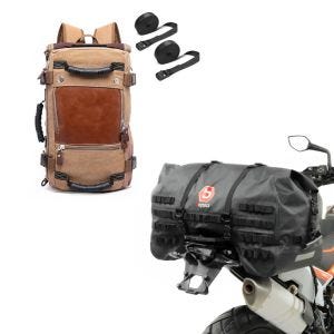 Set: Hecktasche SX70 70Ltr wasserdicht in schwarz + Rucksack Canvas VG6 Hecktasche inkl. Spanngurte 28Ltr braun_1