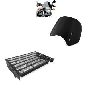 Set: Pare brise compatible avec Honda Rebel 500 CMX 17-24 Craftride Bulle Saute vent noir + Protection de radiateur compatible avec Honda Rebel 500 CMX 17-24 Grille Zaddox KG1