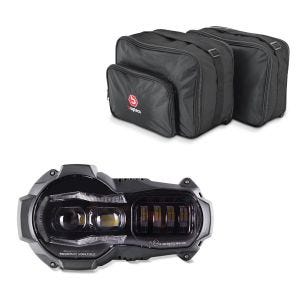 Set: LED Scheinwerfer für BMW R 1200 GS / Adventure 04-13 Hauptscheinwerfer mit ECE Lumitecs QL2 + Vario Koffer Innentaschen für BMW R 1200 GS / Adventure 13-18 Koffertaschen Bagtecs MV1_1