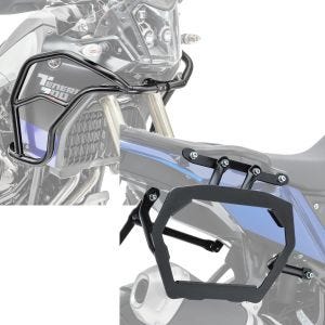 Set: Pare carter haut XL compatible avec Yamaha Tenere 700 19-24 Motoguard crashbar Réservoir + Support valises laterales compatible avec Yamaha Tenere 700 19-24 Bagtecs SLP p. coffres et sacoches
