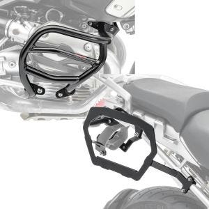 Set: Pare carter XL compatible avec BMW R 1200 GS 04-12 Motoguard garde moteur + Support valises laterales compatible avec BMW R 1200 GS 04-12 Bagtecs SLP p. coffres et sacoches
