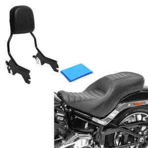 Set: Selle Gel Biplace compatible avec Harley Davidson Sport Glide 18-24 Craftride HX4 Comfort + Sissy Bar detachable compatible avec Harley Davidson Sport Glide 18-24 Craftride R1 noir