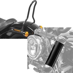 Set: Sissybar für Harley Davidson Softail 18-21 Craftride Tampa S schwarz + Gabelcover für Harley Davidson Street Bob 18-21 Gabel Abdeckung Craftride GC2_1