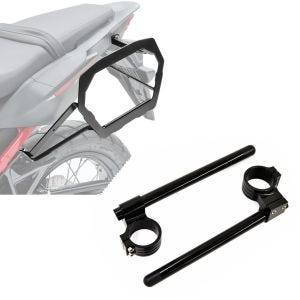 Set: Kofferträger passend für Honda Africa Twin 1100 22-25 Bagtecs SLP für Alukoffer und Satteltaschen + Stummellenker 22mm Clip-On 43mm mit 30mm Erhöhung Lenker Zaddox Alu in schwarz