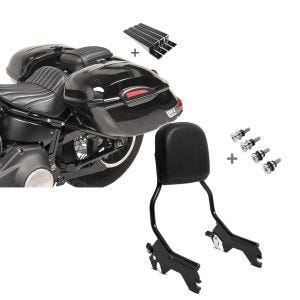 Set: Seitenkoffer Set Harley Softail Low Rider Craftride Delaware 33Ltr inkl Haltesatz schwarz + Sissybar für Harley Softail Low Rider / S 18-21 mit Docking Kit Abnehmbar R1 blk Craftride_1
