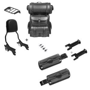 Set: Sissybar + Hecktasche LX für Harley Breakout / 114 18-20 R1 mit Gepäckträger schwarz Craftride + Sozius Fussrasten mit Halter für Harley Softail 18-21 Craftride SF6 schwarz_1