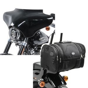 Set: Batwing Verkleidung für Harley Davidson Road King Classic / Special 98-21 Craftride schwarz + Hecktasche für Harley Road King / Classic Gepäckrolle Craftride RB1 24-30Ltr_1