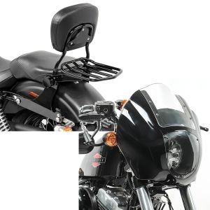 Set: Sissybar Harley Dyna Wide Glide 06-17 Craftride Fast Driver-M Flex inkl. Gepäckträger schwarz + Lampenmaske für Harley Dyna Wide Glide / Low Rider / S Lichtmaske Craftride Q1 klar_1