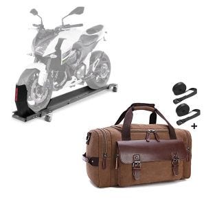 Set: Rangierschiene Harley Rocker / C ConStands Smart-Mover mit Wippe grau + Hecktasche für Harley Rocker / C Craftride RT3 inkl. Spanngurte braun_1
