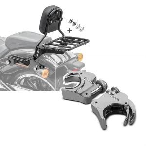 Set: Sissybar für Harley Breakout / 114 18-21 R1 mit Gepäckträger und Docking schwarz Craftride + Windschild Klammern 49mm für Harley-Davidson Breakout 18-19 Windschutzscheiben chrom Craftride_1