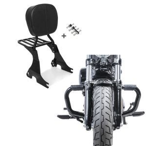Set: Sissybar für Harley Davidson Sportster Forty-Eight 48 Special 18-20 Craftride inkl. Gepäckträger und Docking Kit schwarz + Sturzbügel Mustache II für Harley Davidson Sportster Forty-Eight 48 Special 18-20 Schutzbügel schwarz Craftride_1
