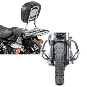 Set: Sissybar Harley Sportster 883 Superlow 11-20 Craftride Fast Driver-S inkl. Gepäckträger chrom + Sturzbügel für Harley Davidson Sportster 883 Superlow 11-20 HS5 chrom Craftride_1