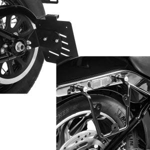 Set: Seitlicher Kennzeichenhalter für Harley Softail Slim (FLSL) 18-21 Craftride S schwarz + Satteltaschenhalter für Harley Davidson Softail 18-21 Abstandshalter re-li Craftride_1