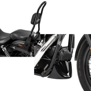 Set: Sissybar compatible avec Harley Davidson Dyna Super Glide Custom 06-15 Craftride Fast Rider-L noir + Protection moteur compatible avec Harley Davidson Dyna Super Glide Custom 06-15 Craftride