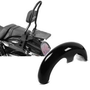 Set: Sissybar Harley Davidson Dyna Fat Bob 10-17 Craftride Fast Rider-M inkl. Gepäckträger schwarz + Front-Fender 21" Wrap für Harley Dyna Fat Bob schwarz Craftride_1