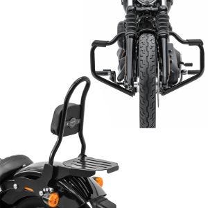 Set: Sissybar Harley Davidson Softail 18-21 Craftride Fast Rider-M inkl. Gepäckträger schwarz + Sturzbügel Mustache für Harley Softail Deluxe 18-20 schwarz 32mm Craftride_1