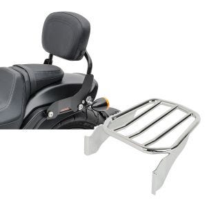Set: Sissy Bar für Harley Davidson Fat Boy 07-17 CXS schwarz Craftride + Gepäckträger für Harley-Davidson Softail 06-17 chrom Craftride_1