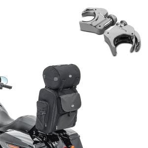 Set: Sacoche Sissybar arrière compatible avec moto custom Special Craftride SXL avec Sac Rouleau CB45555 + Supports de Paré-Brise 49mm compatible avec Harley Davidson Sportster Forty-Eight 48 Special 18-20 chrome Craftride
