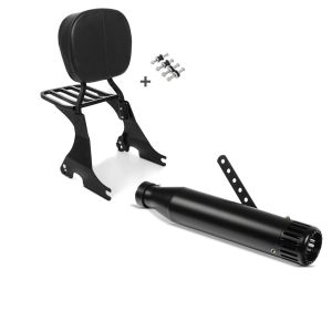 Set: Sissybar für Harley Davidson Sportster Forty-Eight 48 10-20 Craftride inkl. Gepäckträger und Docking Kit schwarz + Craftride Endschalldämpfer Harley Sportster Forty-Eight 48 Auspuff Straight schwarz_1