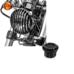 Set: Scheinwerfer Grill Harley Sportster Forty-Eight 48 10-20 schwarz von Craftride + Tankdeckel CNC1 für Harley-Davidson Sportster Forty-Eight 48 10-20 schwarz Craftride_1