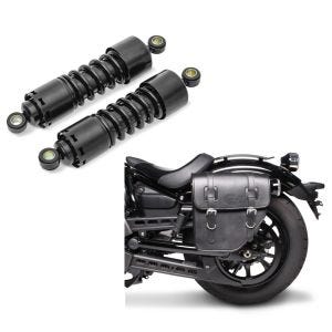 Set: Stoßdämpfer 11 Zoll Harley Sportster 883 Iron Federbeine von Craftride schwarz + Satteltasche Harley Sportster 883 Iron Texas Craftride 10Ltr links in schwarz_1