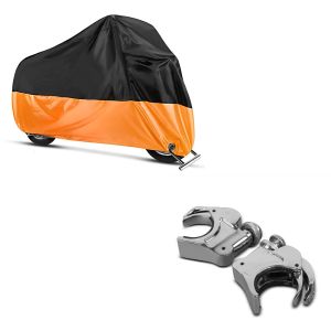 Set: Windschild Klammern 49mm passend für Harley Davidson Sportster Forty-Eight 48 Special 18-20 Windschutzscheiben chrom Craftride + Abdeckplane für Chopper / Custombikes DH1503 Craftride XL in schwarz-orange
