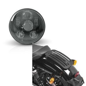 Set: Hauptscheinwerfer LED 5,75 Zoll für Harley Sportster Forty-Eight 48 10-20 schwarz von Craftride + Gepäckträger für Harley Sportster Forty-Eight 48 10-20 Solo Rack L1 Gepäckbrücke Craftride_1