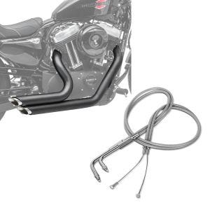 Set: Craftride Auspuff Harley Sportster Forty-Eight 48 10-13 Short-Shot Schalldämpfer Set schwarz + Gaszug für Harley Sportster Forty-Eight 48 10-14 Edelstahl Ummantelung Craftride_1