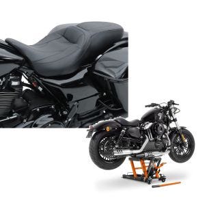 Set: Sitzbank für Harley Road King Special 17-21 Craftride RH4 schwarz + Hebebühne Harley Davidson Road King Special ConStands Mid-Lift L in orange_1