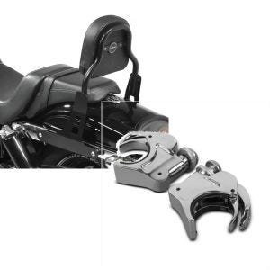 Set: Sissy Bar CSS Fix für Harley Dyna Fat Bob 10-17 schwarz Craftride + Windschild Klammern 49mm Harley Davidson Dyna Fat Bob 08-17 Windschutzscheiben chrom Craftride_1