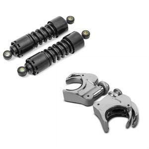 Set: Amortisseur 11 Pouces compatible avec Harley Davidson Sportster 883 Iron de Craftride noir + Supports pour Paré-Brise 39mm compatible avec Harley Davidson Sportster 883 Iron 09-20 chrome Craftride