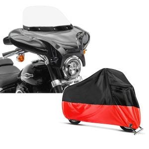 Set: Batwing Verkleidung für Moto Guzzi California Craftride mit Windschild schwarz + Abdeckplane Moto Guzzi California / 1400 Custom Craftride XXXL schwarz-rot_1
