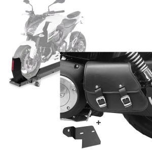 Set: Rangierschiene Harley Dyna Fat Bob ConStands Smart-Mover mit Wippe grau + Schwingentasche + Halter für Harley Dyna Fat Bob 08-17 Craftride_1