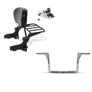 Set: Sissy Bar + Gepäckträger + Docking-Kit für Harley-Davidson Electra Glide Classic 97-05 schwarz Craftride + Lenker Ape Hanger 12" für Harley Electra Glide Classic 83-12 chrom Craftride_1
