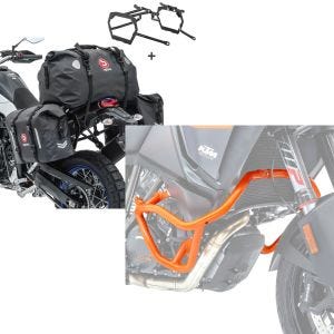 Set: Satteltaschen Set WP8 für KTM 1190 Adventure/ R 13-16 mit Hecktasche und Kofferträger Bagtecs + Sturzbügel für KTM 1190 Adventure/ R 13-16 Motoguard Schutzbügel orange_1