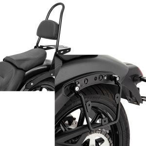 Set: Sissybar Kawasaki Vulcan S / Café 15-21 Craftride Rider-L inkl. Gepäckträger schwarz + Satteltaschenhalter für Kawasaki Vulcan S / Café 15-20 links Satteltaschen Abstandshalter Craftride_1