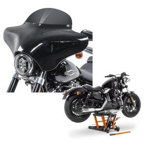 Set: Batwing Verkleidung BD8 für Harley Davidson Road King / Classic Craftride + Hebebühne Harley Davidson Road King Classic ConStands Mid-Lift L in orange_1