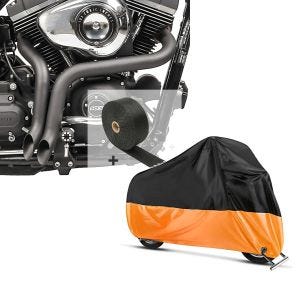 Set: Set SA2 Auspuff Dragpipe und Hitzeschutzband für Harley Sportster 1200 Custom 96-20 Craftride + Abdeckplane Harley Sportster 1200 Custom / Nightster / Iron Craftride XL in schwarz-orange_1