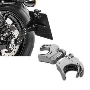 Set: Seitlicher Kennzeichenhalter für Harley Sportster 883 Iron 09-20 Craftride schwarz + Windschild Klammern 39mm für Harley Davidson Sportster 883 Iron 09-20 chrom Craftride_1