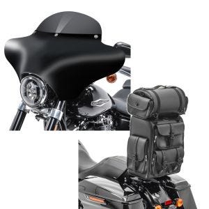 Set: Batwing Verkleidung MD8 für Harley Davidson V-Rod / Muscle Craftride + Sissybar Tasche für Harley V-Rod / Muscle Hecktasche Craftride DLX mit Gepäckrolle_1