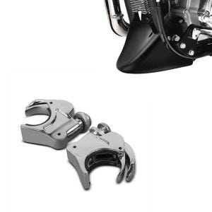 Set: Windschild Klammern 49mm passend für Harley Davidson Sportster Forty-Eight 48 Special 18-20 Windschutzscheiben chrom Craftride + Bugspoiler passend für Harley Davidson Sportster Forty-Eight 48 Special 18-20 Craftride schwarz