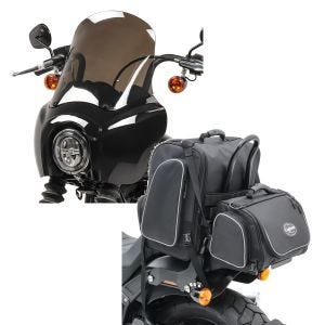 Set: Lampenmaske MG5 für Harley Softail Street Bob 18-20 Lampen Verkleidung rauchgrau Craftride + Set Sissybartaschen für Harley Softail Street Bob Craftride TM2+TM4 schwarz_1