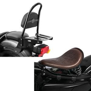 Set: Sissybar für Honda Rebel 500 17-21 Craftride Fast Rider-M inkl. Gepäckträger schwarz + Solo Federsattel für Honda Rebel 500 BR3 Craftride_1