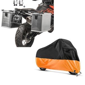 Set: Alukoffer Set für BMW R 1150 GS / Adventure Bagtecs Gobi 34-45l mit Haltesatz für Kofferträger + Abdeckplane BMW R 1150 RT / RS / GS / Adventure - K 75 C Craftride XXL in schwarz-orange_1