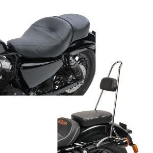 Set: Doppel Sitzbank für Harley Davidson Sportster 1200 Custom 04-20 CM Sitz Craftride + Sissybar Tall Harley Sportster 1200 Custom 04-20 Craftride Rider-XXL chrom_1