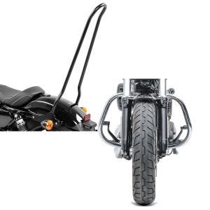Set: Sissybar für Harley Sportster 1200 Custom 04-20 Craftride Tampa XL schwarz + Sturzbügel für Harley Davidson Sportster 1200 Custom 04-20 HS5 chrom Craftride_1